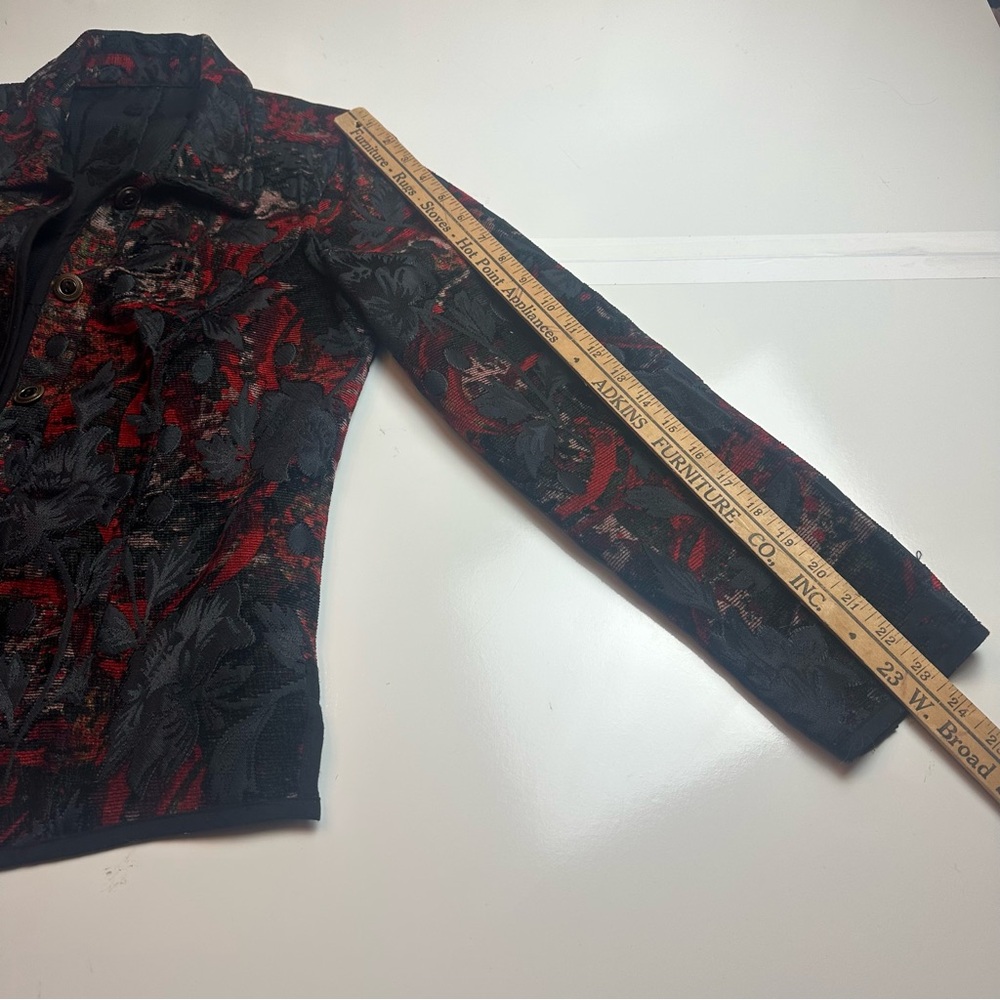 Black Crimson Brocade Tapestry Jacket | Gothic Romantic Artwear Coat - Picture 7 of 10